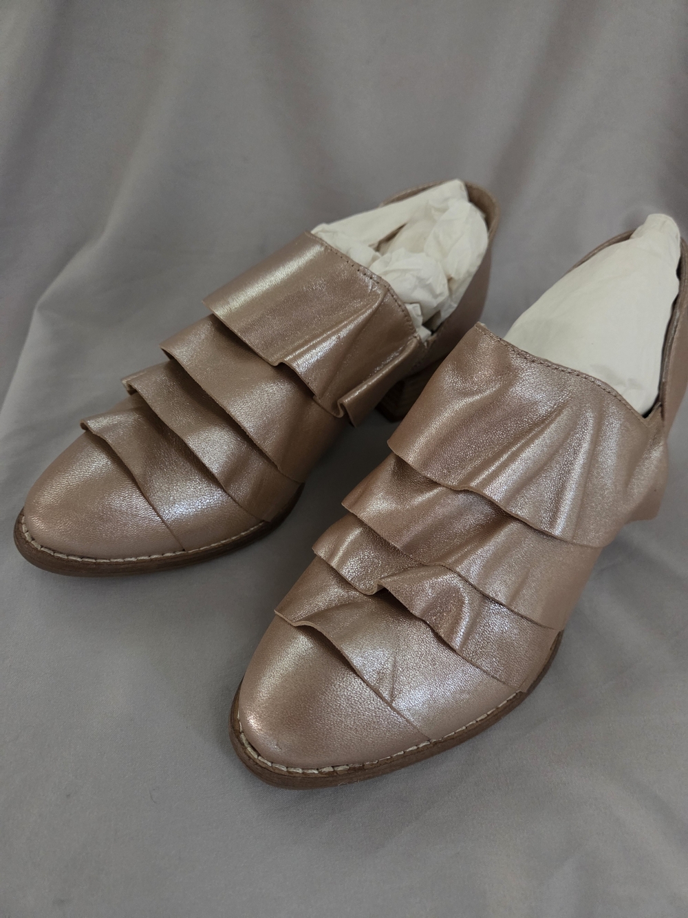 Seychelles Metallic Taupe Ruffle Slip-On Flats